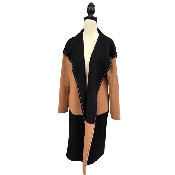 Tahari Colorblock Longline Minimalist Sweater Coat Open Front Duster L Preppy - Picture 2 of 9